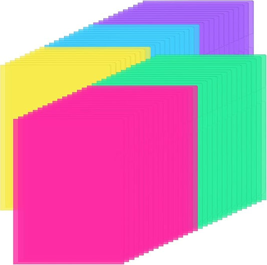 Fainne 100 Pcs Plastic Document Folders Clear File Folders Plastic Pockets Sleeves Letter Size 8.7 x 12.2 Inches A4 Assorted Colors for Office Supplies (Bright Color)