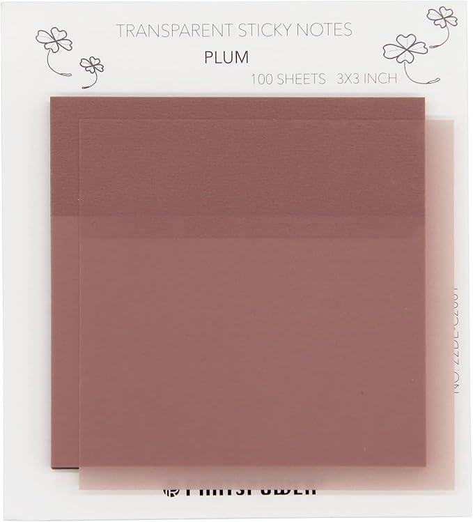PARTSPOWER 100 Sheets Transparent Sticky Notes, 3X3 Inch, Pastel Translucent Annotating Sticky Notes for Books, Bible Study, Reading, Office School Supplies (Plum)