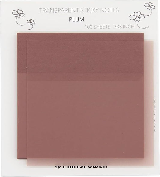 PARTSPOWER 100 Sheets Transparent Sticky Notes, 3X3 Inch, Pastel Translucent Annotating Sticky Notes for Books, Bible Study, Reading, Office School Supplies (Plum)