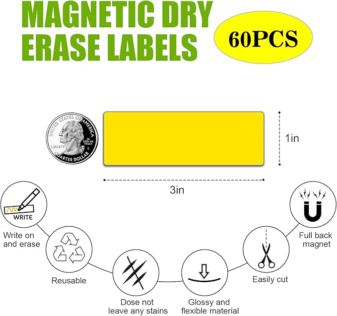 STTMGN Magnetic Dry Erase Labels (1x3,Pack of 60),Name Tags Magnets Sticker,Durable for Classroom&Office&Cabinet&Whiteboard&Refrigerator&Education&Home&More (Green) Saint Patrick's Day Gift