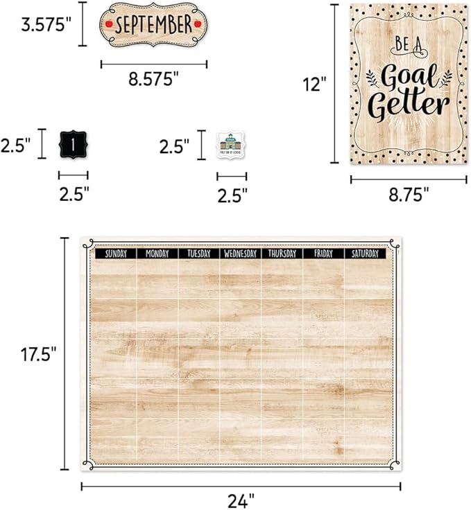 CTP Core Décor Black, White, and Wood Calendar Set Bulletin Board Top Classroom Decorating Accents (Creative Teaching Press 10920)