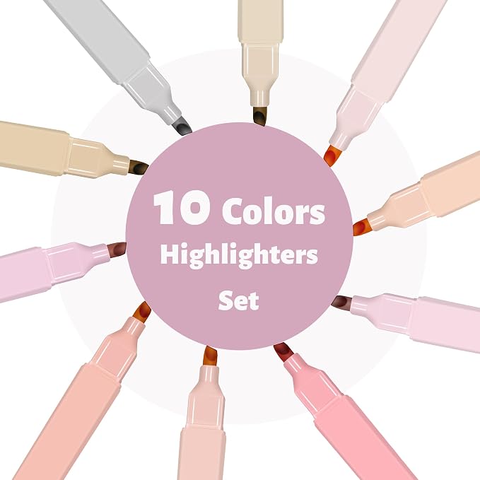 Piochoo Highlighters Assorted Colors,10Pcs Pastel Highlighter No Bleed,Chisel Tip Bible Highlighters,Book Highlighter Bible Study Supplies