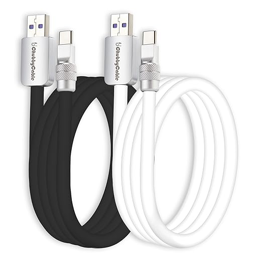 chubbycable Couple Chubby 2 Pack 120W USB C Cable Extra Thick Silicone Fast Charging Cable Compatible with iPhone 17-15 Series iPad Galaxy Series, Black+White, USB-A to Type-C, 9.8FT