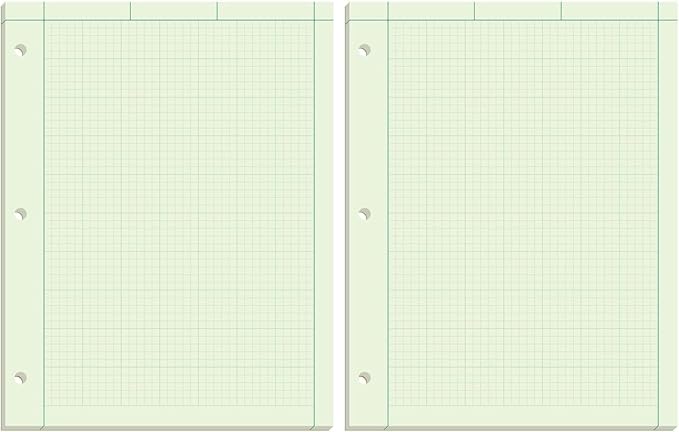 Tops Engineering Computation Pad, 8-1/2" x 11", Glue, 5 x 5 Graph Rule on Back, Green Tint Paper, 3-Hole Punched, 100 Sheets (35500) (Pack of 2)