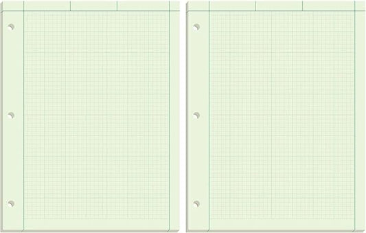 Tops Engineering Computation Pad, 8-1/2" x 11", Glue, 5 x 5 Graph Rule on Back, Green Tint Paper, 3-Hole Punched, 100 Sheets (35500) (Pack of 2)