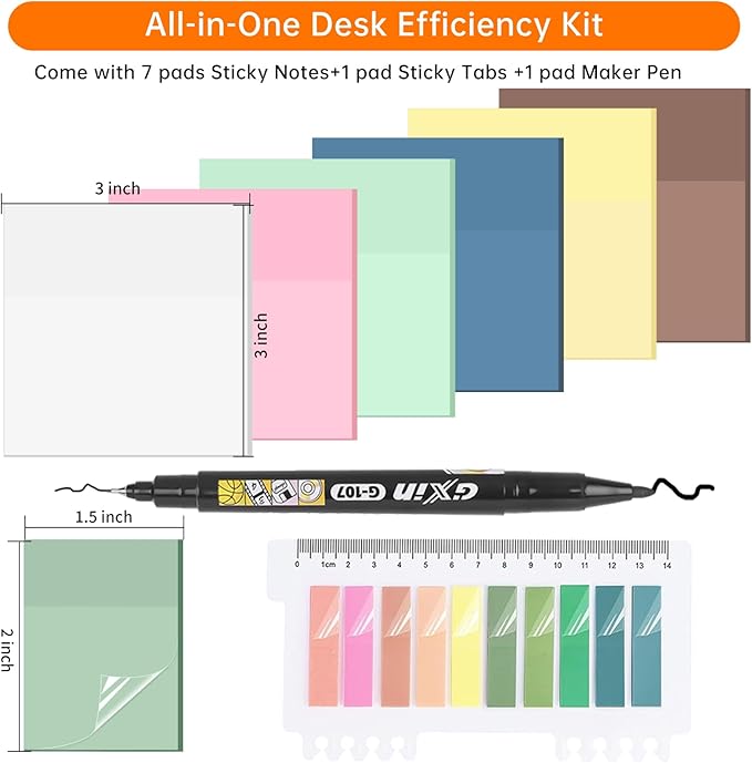 Transparent Sticky Notes 3x3 (with Sticky Tabs & Marker Pen), MEIGAONE 9 Pack Clear Sticky NoteSuper Strong Adhesion, Waterproof Translucent Sticky Note for Study, Book,Office,School Supplies