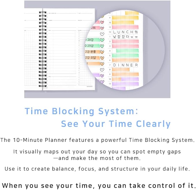 MOTEMOTE 10-Minute Planner 100 DAYS – Study Planner, Time-Blocking Productivity Journal, Spiral-Bound, Color Chip Edition (Serenity)