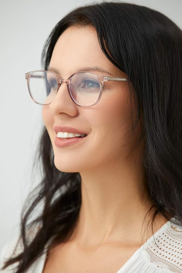 FONHCOO Stylish Blue Light Glasses Women Men Eyeglasses, TR90 Fashion Round Transparent Eye Glasses (Blue)