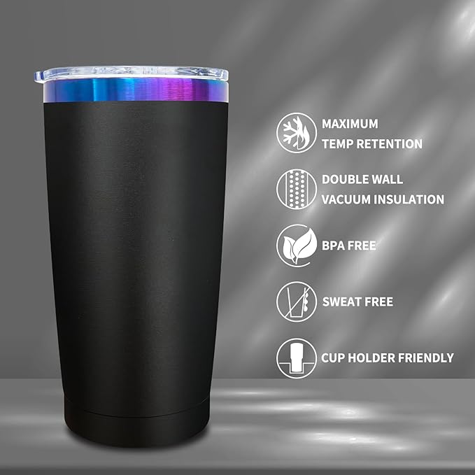 20 oz Tumbler Bulk 4 Pack Stainless Steel Tumblers with Lids and Straws, Double Wall Vacuum Insulated Travel Coffee Mug for Laser Engrave, Powder Coated Cups for Hot and Cold Drinks (Black,4 pack)