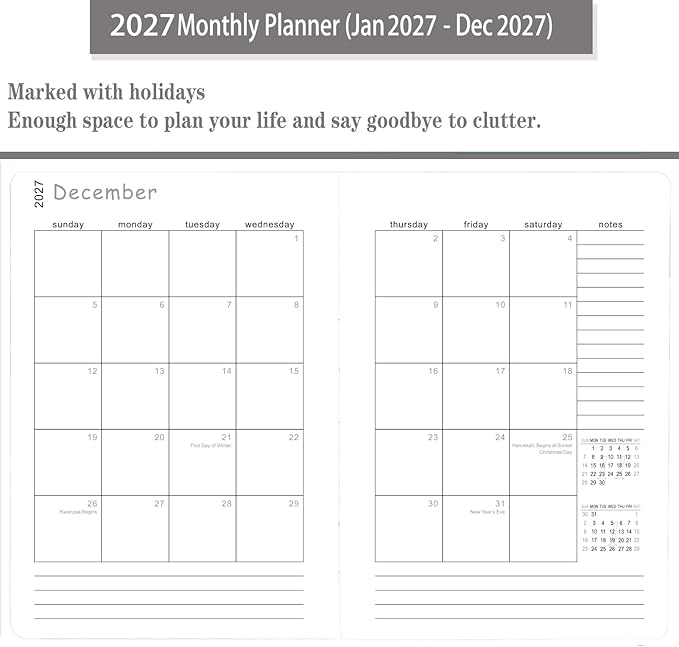 2027 Daily Planner/Calendar, One Page Per Day, Daily Monthly Agenda Planner with Time Slots and Monthly Tabs, Jan - Dec 2027, 5.7" x 8.25" Appointment Book, Pen Holder, Leather Cover (Green)