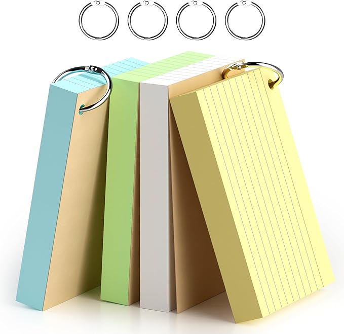 Colored Index Cards 4 x 6 Inch, 160 Count Lined Flash Cards with Ring for Back to School, Ruled and Blank Note Cards for Office Supply, Portable Colorful Study Flashcards for Home and School