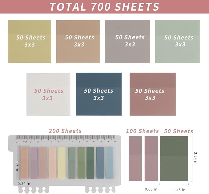 ONEDONE Transparent Sticky Notes 700 Sheets -Clear Sticky Notes for Annotating Books Translucent Book Tabs Book Page Markers Office & School Supplies