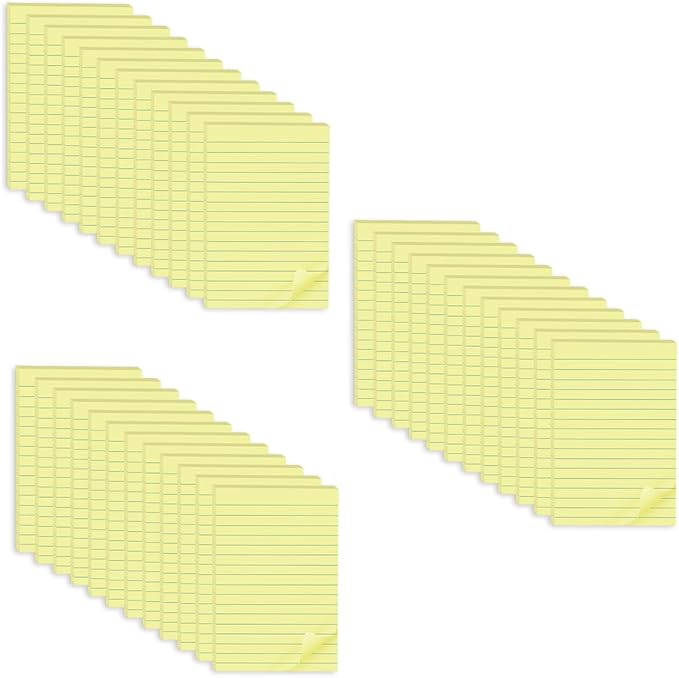 (36 Pack) Lined Sticky Notes 4x6 in,Yellow Large Notepads with Lines,Ruled Stickies Super Sticking Power,Office School Memo Note Pads,Post on Windows Doors,Recyclable,Easy to Write on,Hold Well