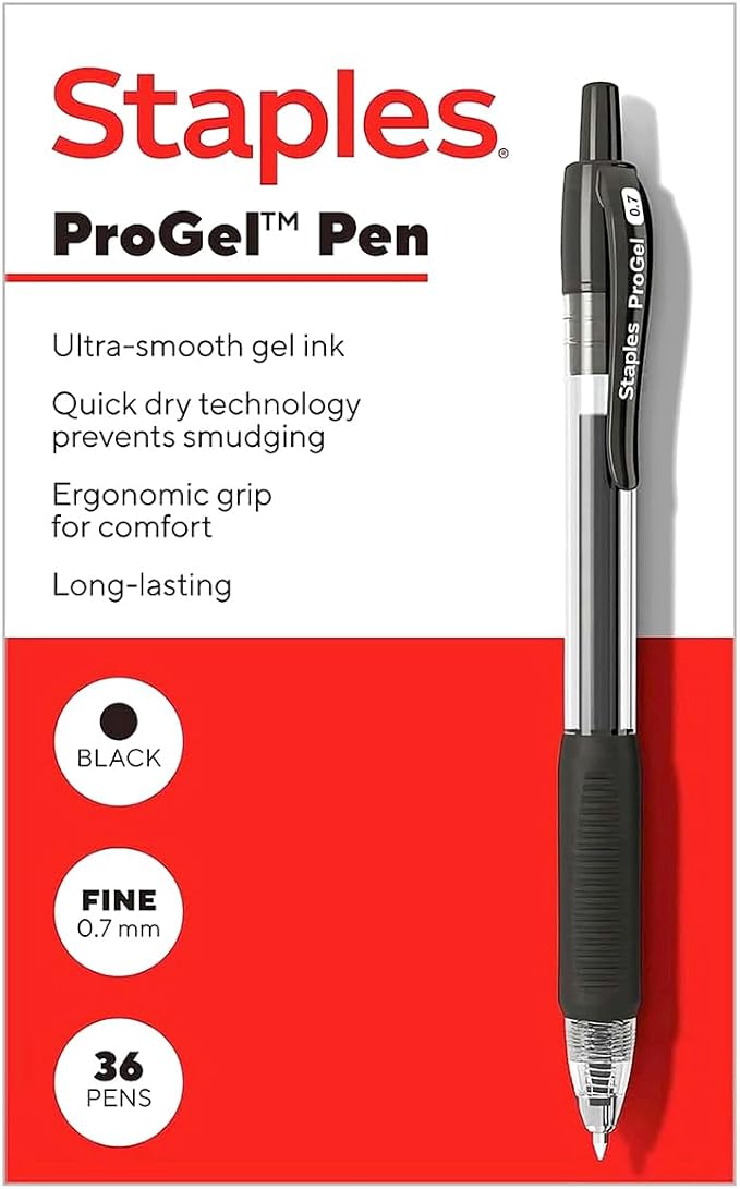 Staples ProGel Retractable Gel Pens, Fine 0.7mm, Black Ink, 36-Pk | Smooth-writing, quick-dry ink for everyday office and classroom stocking.
