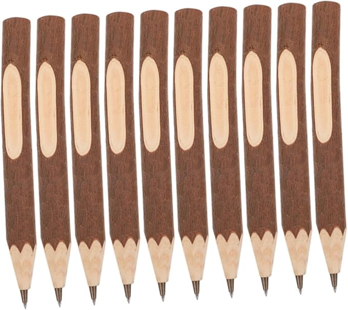 DOITOOL 10pcs Wooden Ballpoint Pens Natural Tree Bark Design 13cm Eco-friendly Biodegradable Writing Accessories Portable Office and School Supplies