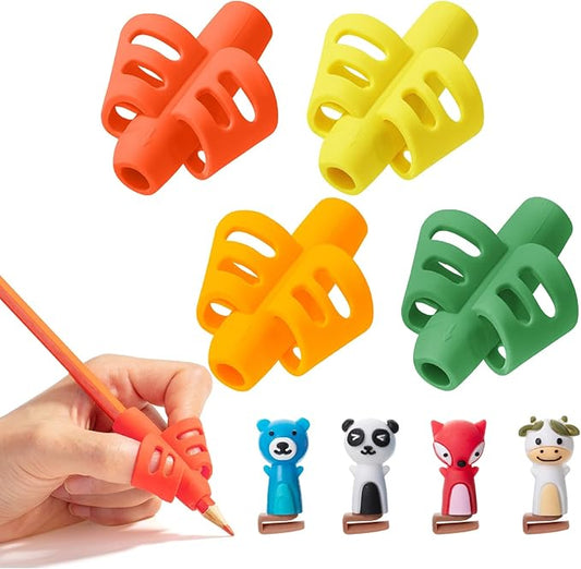 Mr. Pen- Pencil Grips for Kids Handwriting, 4 Pack with 4 Clips, Tropical Colors, Flexible Silicon Pencil Holder for Kids, Right & Left-Handed