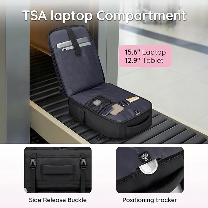 Taygeer Mochila De Viaje Para Hombre, TSA Travel Laptop Backpack for Men | Carry on Bag, Fits 15.6 Inch Laptop, Shoe Pouch, Water Bottle Pocket, Travel Gift for Men Business Work Black