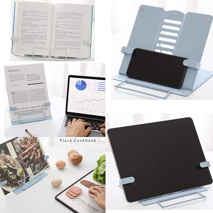 Metal Adjustable Book Stands, Adjustable Reading Stand Book Holder Stand Cookbook Reading Desk Portable Sturdy Bookstands - Music Books Textbooks Recipe, Black