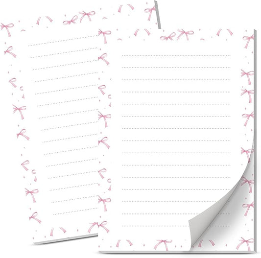 Lined Sticky Notes 4x6 in, 2 Pack Large Cute Notepads with Lines Self-Stick Note Pad, Funny Memo Pads Strong Adhesive for Office, Home Cute Pink Bowtie