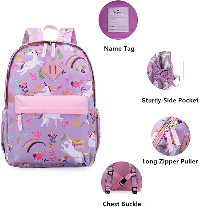 KK CRAFTS Preschool Backpack Kindergarten Little Kids Toddler Elementary School Backpacks for Boys and Girls with Chest Strap(15Inch, Purple Unicorn)