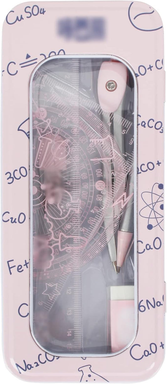 LABANCA 8 Pcs Compass Set with Protractor Rulers Pencil for Math Geometry (06970Pink)