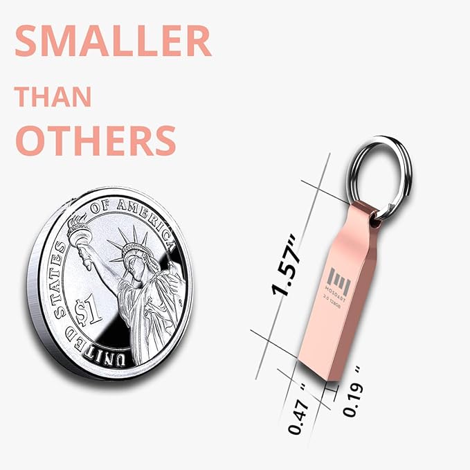 MOSDART Waterproof 128GB USB2.0 Flash Drive, exFAT Metal Memory Stick with Keychain, for System Back, Data Storage, Rose Gold(Pack of 2)