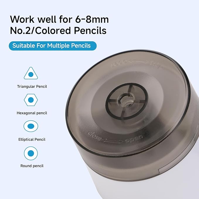 Electric Pencil Sharpener, Dual Power USB Battery Operated, Portable Design for 6-8mm Pencils, Home School Office Use (White)