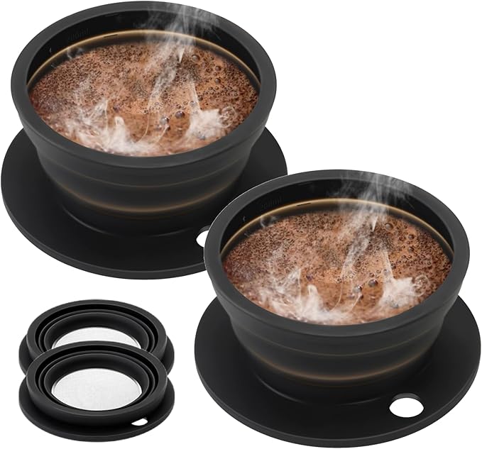 2-Packs Paperless Collapsible Pour Over Coffee Dripper, Travel Pour Over Coffee Maker Camping, Travel Pour Over Coffee Kit, Camping Pour Over Coffee Maker 1 Cup, Black
