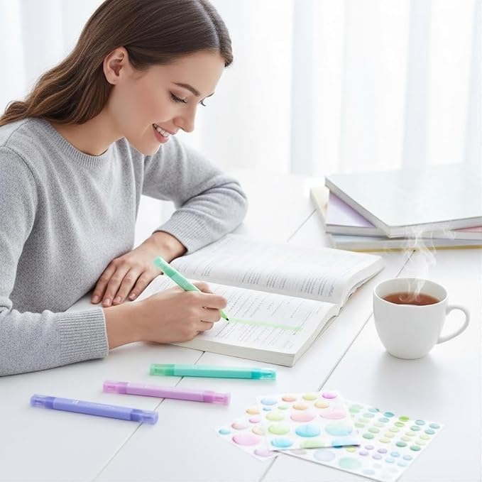 konket 6Pcs Aesthetic Cute Highlighters with Soft Chisel Tip,Bible Highlighters No Bleed, Quick Dry Highlighter Markers