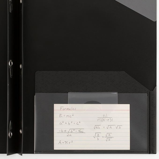 Five Star 2-Pocket Folder, Plastic Folder with Stay-Put Tabs and Prong Fasteners, Holds 8-1/2" x 11" Paper, Black (72113) (Pack of 2)