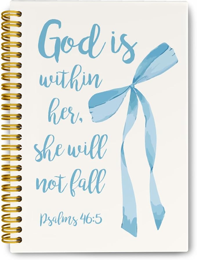 JKMBN Blue Bow Christian Bible Verse Notebook, Cute School Supplies