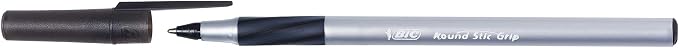 BIC Round Stic Grip Xtra Comfort Ballpoint Pens, Medium Point (1.2mm), Black, Soft Grip For Added Comfort And Control, 36-Count Pack (GSMG361-BLK) (Pack of 18, 648 Count Total)