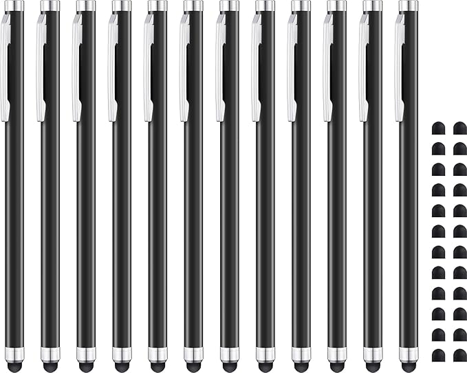 Linfanc Stylus Pens for Touch Screens - 12 Pack High Sensitivity and Precision Capacitive Stylus, Matte Black with 24 Extra Tips