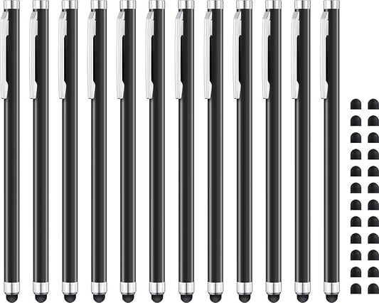 Linfanc Stylus Pens for Touch Screens - 12 Pack High Sensitivity and Precision Capacitive Stylus, Matte Black with 24 Extra Tips