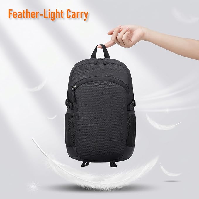 Lightweight Hiking Backpack 18L Packable Foldable Small Daypack Collapsible Travel Bag Water-Resistant for Women Men (Black)