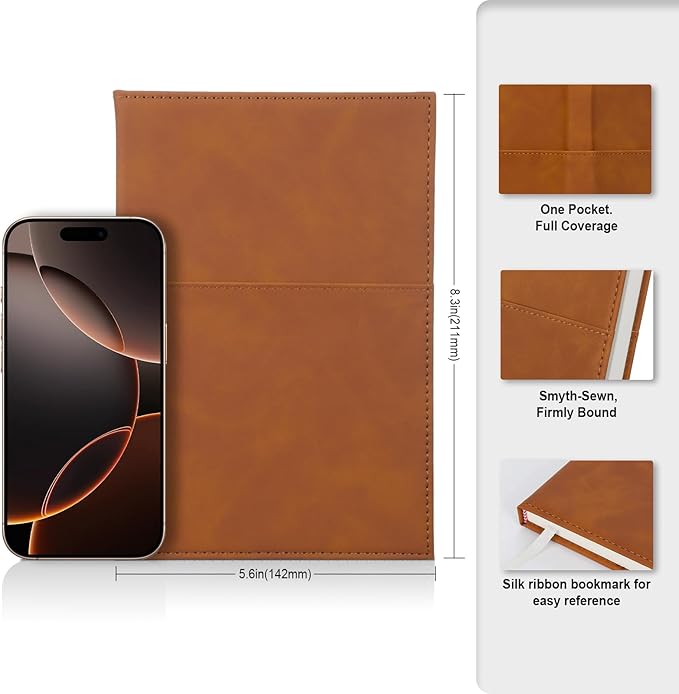 COMIX Lined Journal for Men Women, 240 Pages 5.6" x 8.3" Journaling Notebook, A5, College Ruled, Hardcover Notebook for Work & Note Taking, Fits for Office School Home, Brown