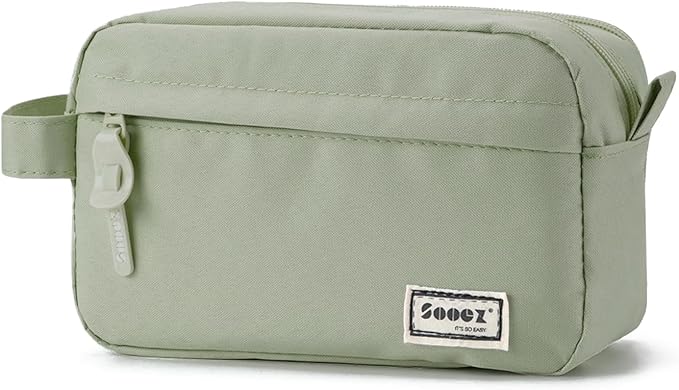 Sooez Original High Capacity Pencil Case, Big Pencil Bag Pouch Box Organizer Pen Case, Aesthetic Supply for Girls Adults, Portable Journaling Supplies with Easy Grip Handle & Loop, Olive Green