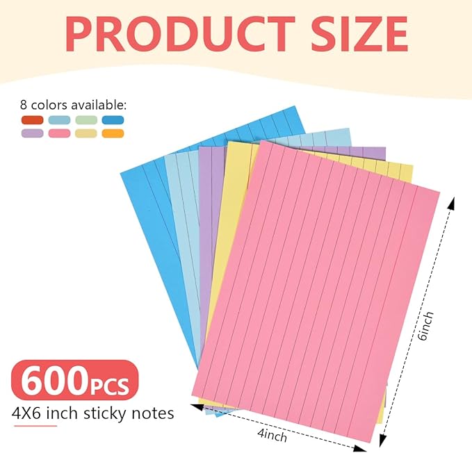 OBTANIM 400 Count 4 x 6 Inch Index Cards Assorted Colors Ruled Index Flash Cards for Studying Taking Note Office Home and School Daily Recording