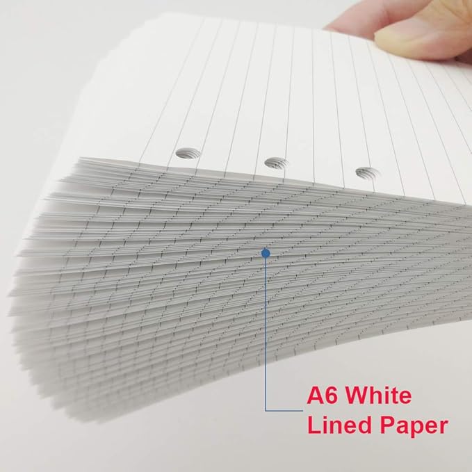 A6 Lined Refill Paper, 100 Sheets/200 Pages Loose Leaf Paper for Filofax Person Binders, 6 Holes Punched, 100gsm Ruled White Filler Paper, 3.75'' x 6.75''
