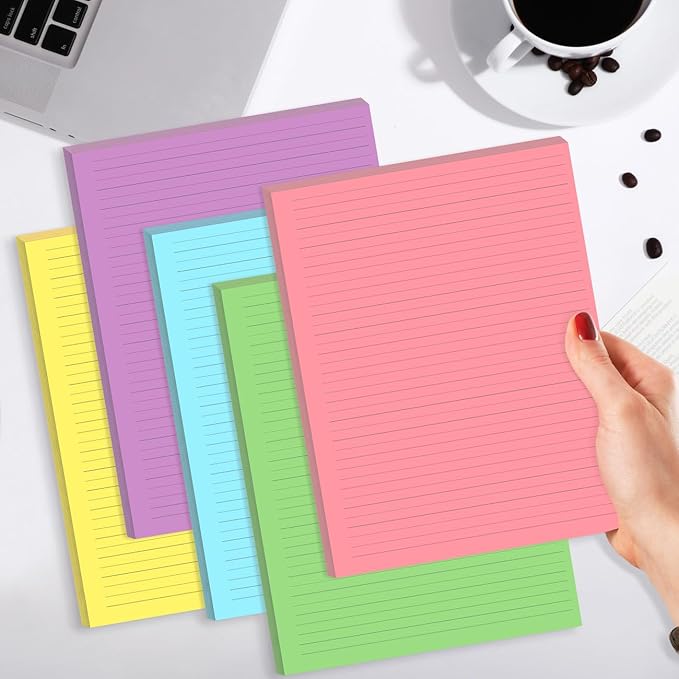 Unpunched Colorful Lined Paper - 100 Sheets/200 Pages Loose Leaf Paper Line Refills, Per Color 20 Sheets, 8.5" x 11"