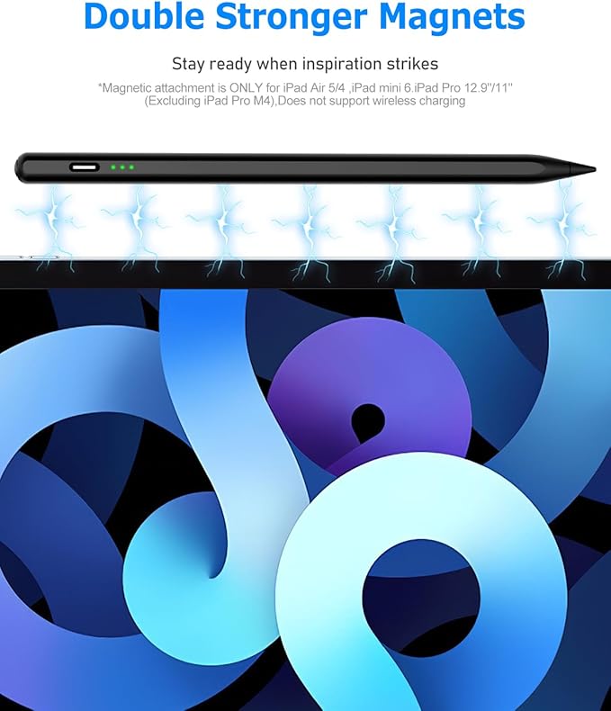 Black Stylus Pen for Apple iPad 2018-2025, (2X Faster Charge), Pixel Precision, Active Pencil Compatible with iPad A16 11/10/9/8/7/6th Gen, Pro 12.9"/11"/M4, Air 3/4/5/M2/M3, Mini 5/6/7th