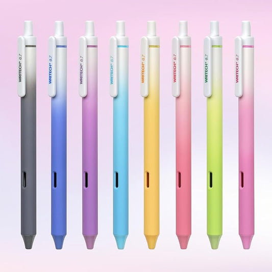 WRITECH Fine Point Gel Pens: 8ct Multi Colored 0.7mm Medium Point Retractable Assorted Color Ink Pen Smooth Writing for Journaling Coloring Gradient Barrel No Bleed & Smudge & Smear