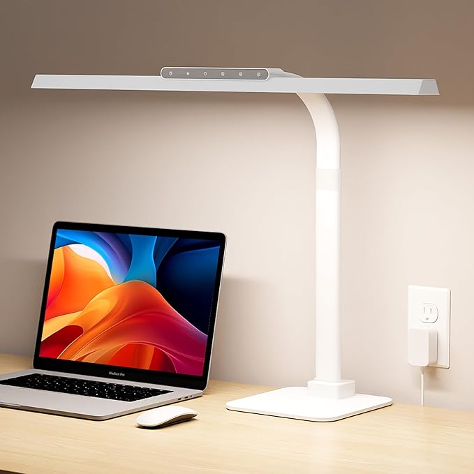 LED Desk Lamp with Base, 24W Brightness Touch Control Desk Light for Home Office, Eye-Caring Tall Adjustable Architect Lights for Reading, Drawing, Crafts, Gaming, Workbench, Study