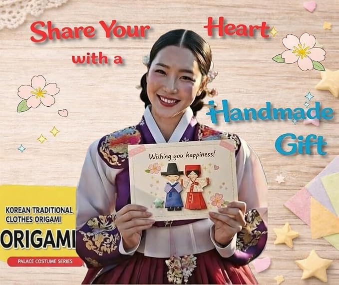 Korean Origami Kit for Kids & Adults – Traditional Hanbok Patterns, 96 Sheets, DIY Craft Gift + English Instructions