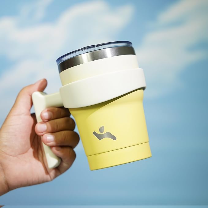 Konokyo 10 oz Tumbler with Handle and 2 Straw 2 Lid, Insulated Water Bottle Stainless Steel Vacuum Cup Reusable Travel Mug,Lemon