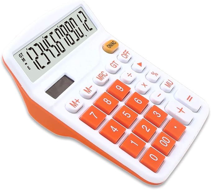 Large Calculator Orange Office Solar Dual Power Financial Dedicated 12 Digit Display Large Standard Function Desktop Business Calculator Multifunctional KA08