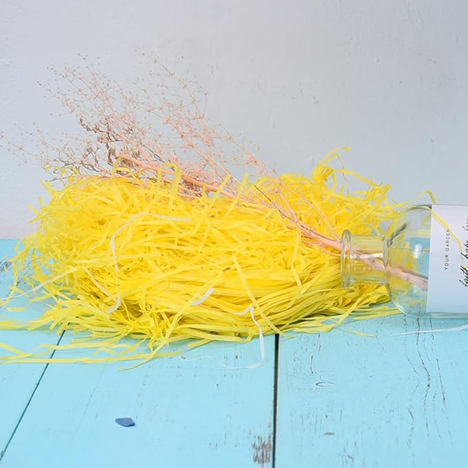 Raffia Paper Shreds, 100g Shredded Paper for Gift Box, Crinkle Cut Paper Shred Filler for Gift Wrapping & Basket Filling(Yellow)