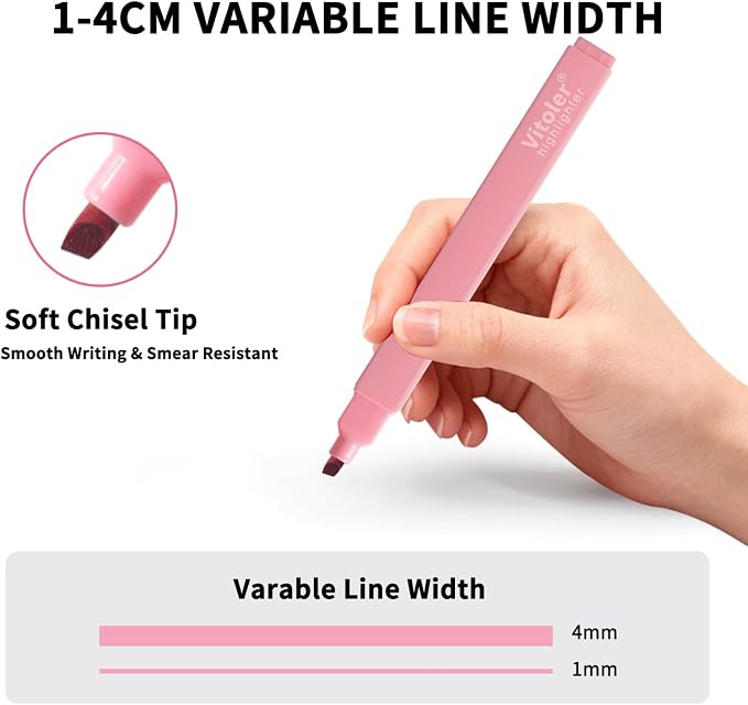Vitoler Highlighters and Gel Pens Set，Assorted Colors Chisel Tip Quick Dry | 12 Pack Aesthetic Highlighters and 0.5mm Black Ink Pens for Study, Journaling and Office Supplies