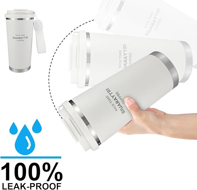 20oz Tumbler Stainless Steel Vacuum Insulated Coffee Travel Mug Reusable Iced Coffee Cup Hot Coffee Travel Mug with lid and straw Cupholder Friendly Leak-Proof BPA Free (White)