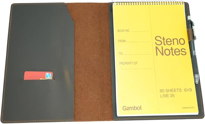 Leather Cover Compatible With 6" x 9" Spiral Steno Pads, Steno Notes 6" x 8.8" Spiral Notebooks Distressed Genuine A5 Leather Cover with Pen Loop DarkBrown